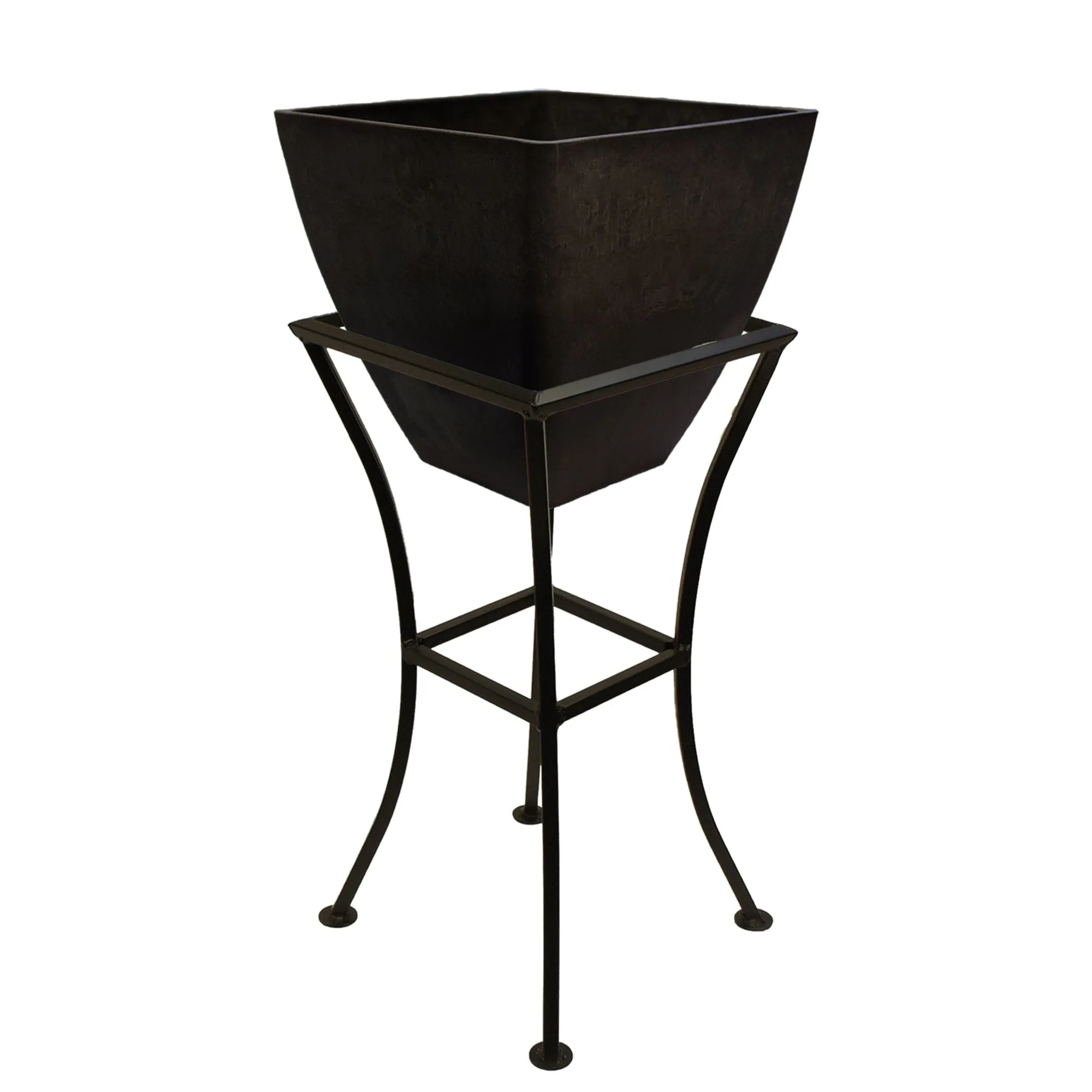 12" Square Garden Planter with Wrought Iron Stand Graphite