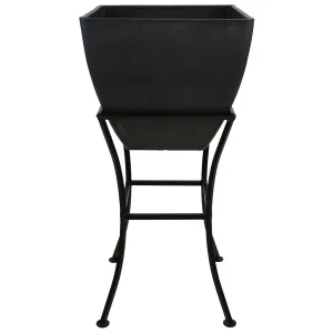 12" Square Garden Planter with Wrought Iron Stand Graphite