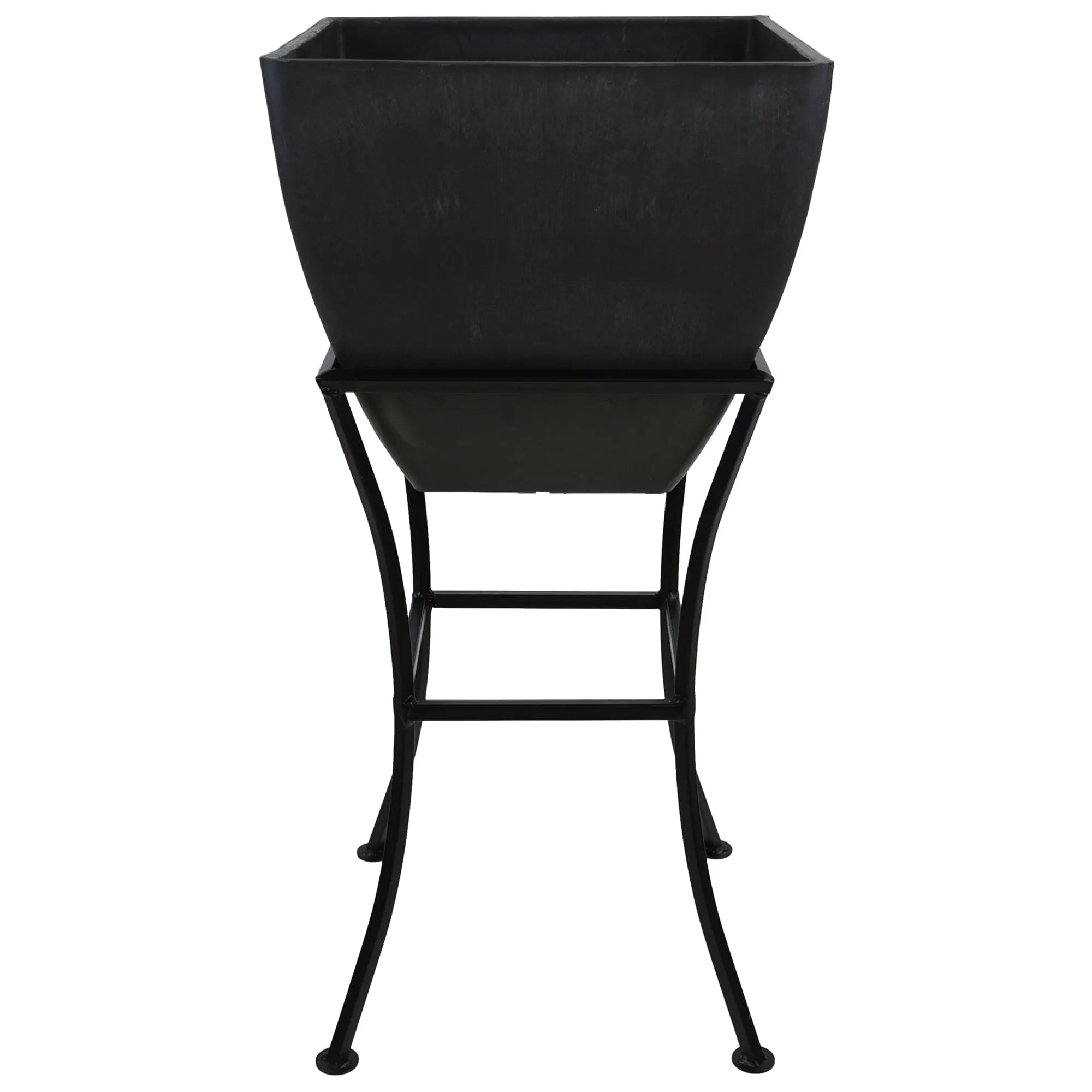 12" Square Garden Planter with Wrought Iron Stand Graphite