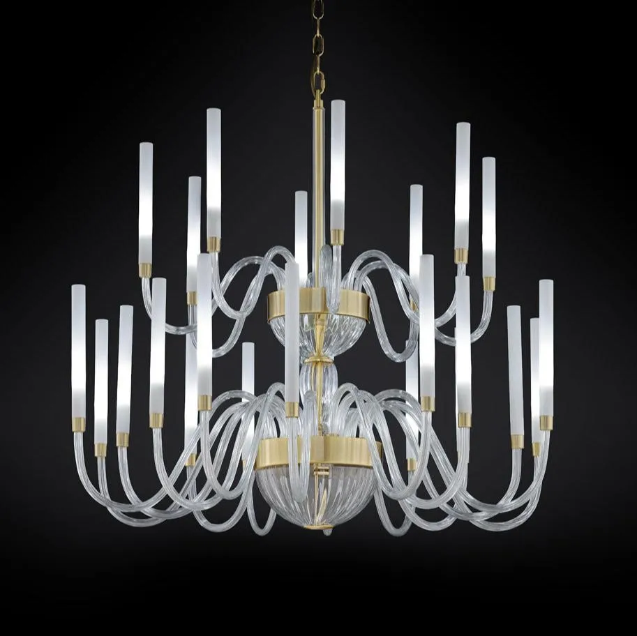 2 Tier Modern Frosted Glass Chandelier With Tube Diffuser