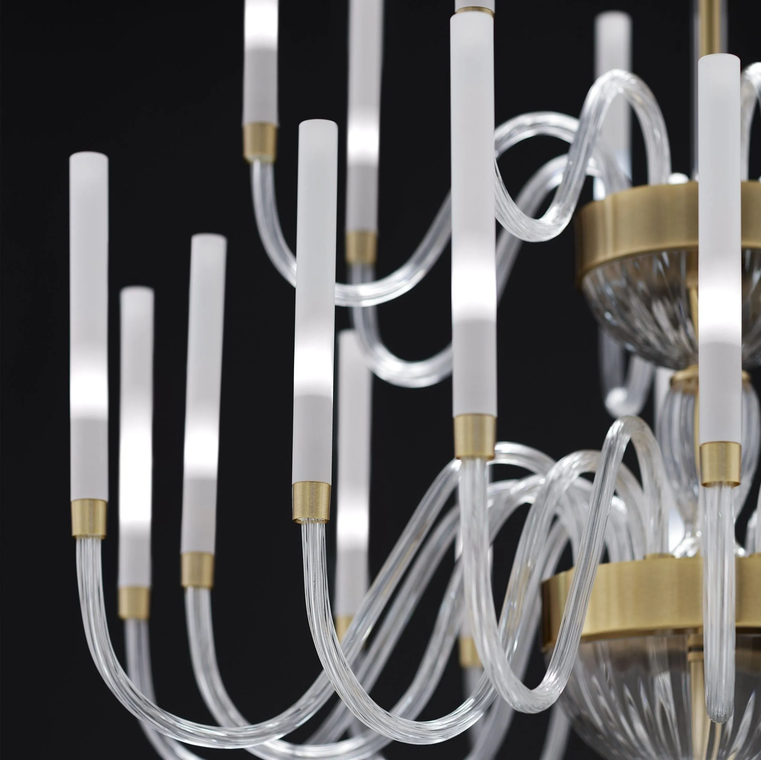 2 Tier Modern Frosted Glass Chandelier With Tube Diffuser
