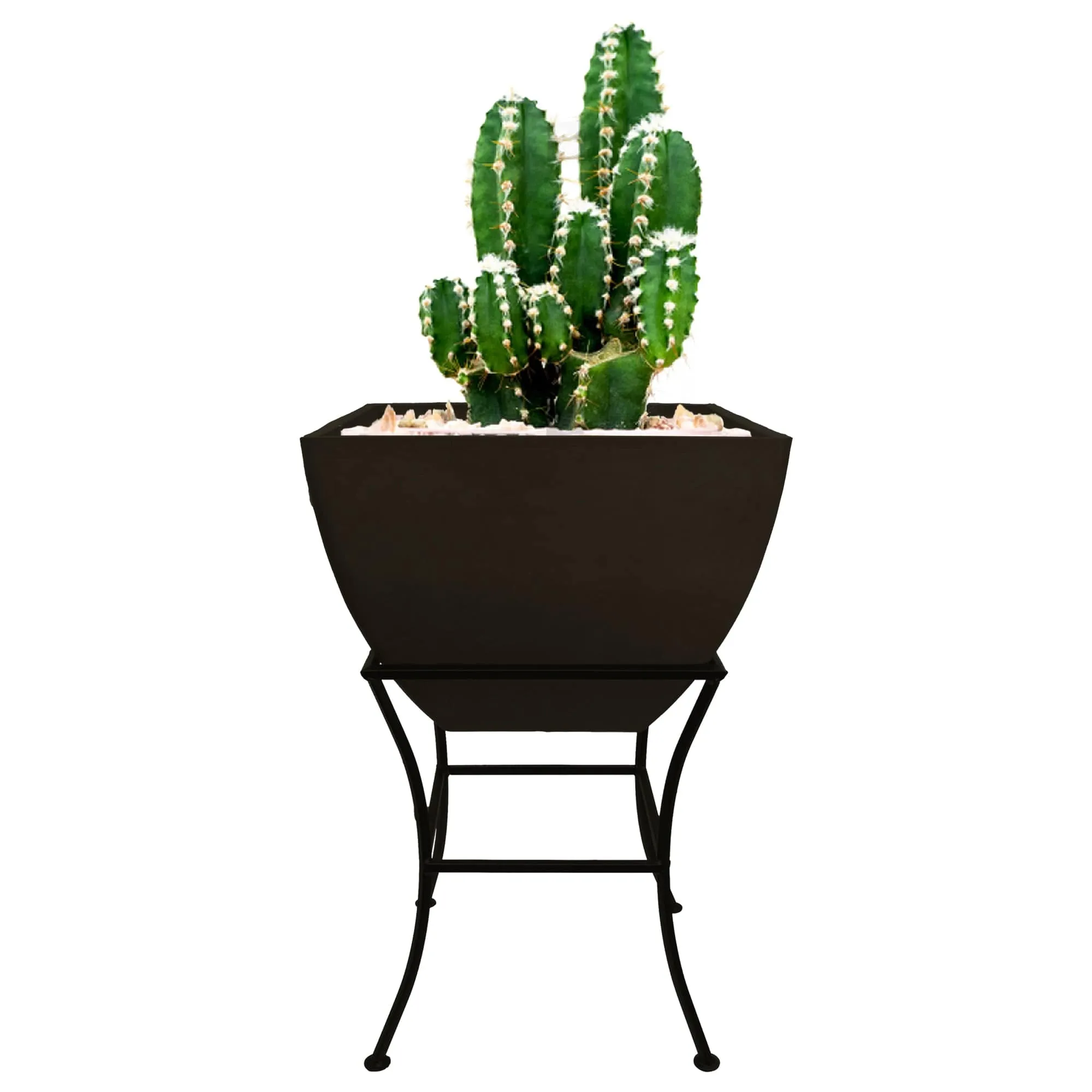 20" Square Garden Planter with Wrought Iron Stand Graphite