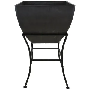 20" Square Garden Planter with Wrought Iron Stand Graphite
