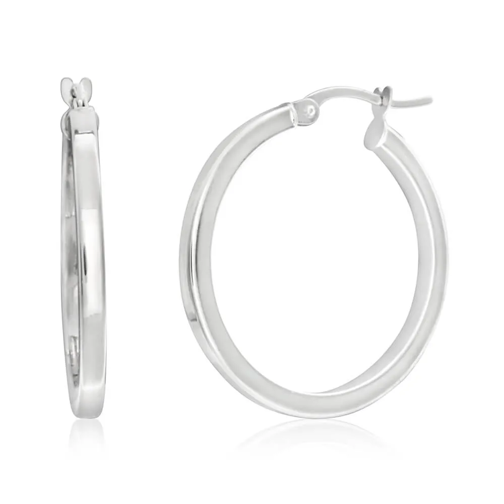 9ct White Gold square 20mm hoop Earrings