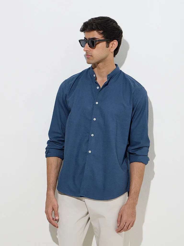 Ascot Indigo Solid Relaxed-Fit Cotton Shirt