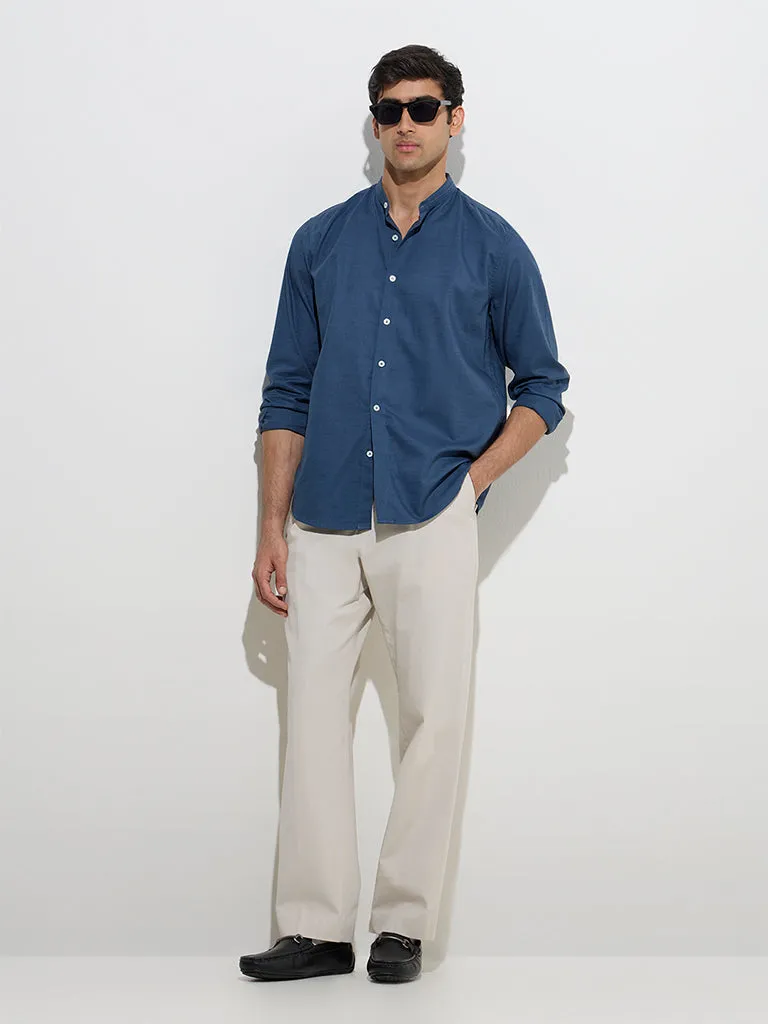 Ascot Indigo Solid Relaxed-Fit Cotton Shirt