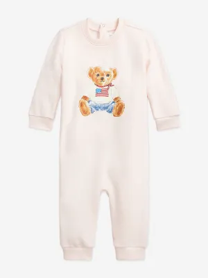 Baby Girls Polo Bear Romper in Pink