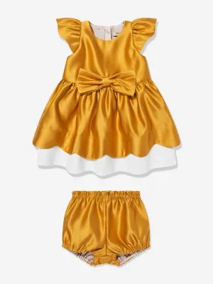 Baby Girls Scalloped Bodice Dress and Bloomers in Yellow