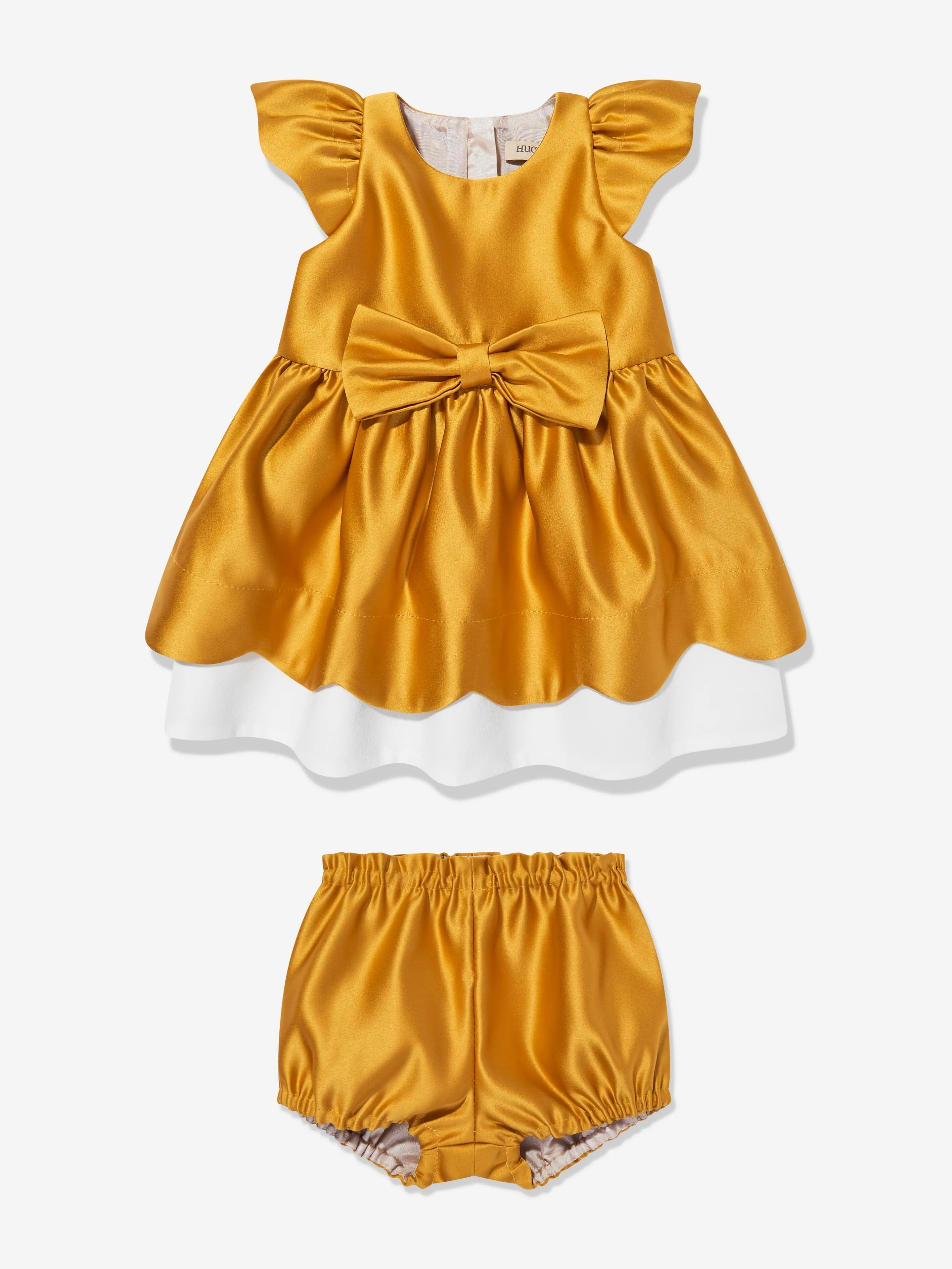 Baby Girls Scalloped Bodice Dress and Bloomers in Yellow