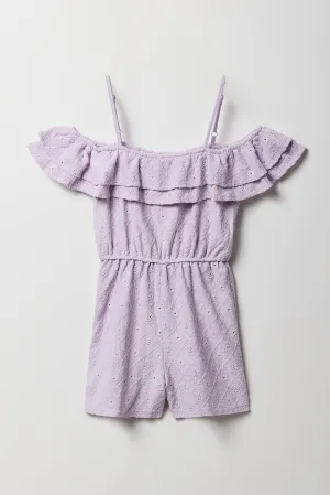 Barboteuse en tricot pointelle à épaule dégagée pour filles