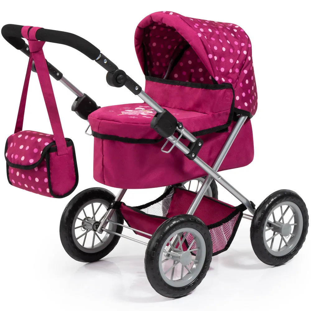 Bayer Design Trendy Doll Pram - Magenta with White Dots & Unicorn Theme