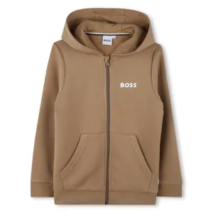 Beige Logo Hooded Zip Up
