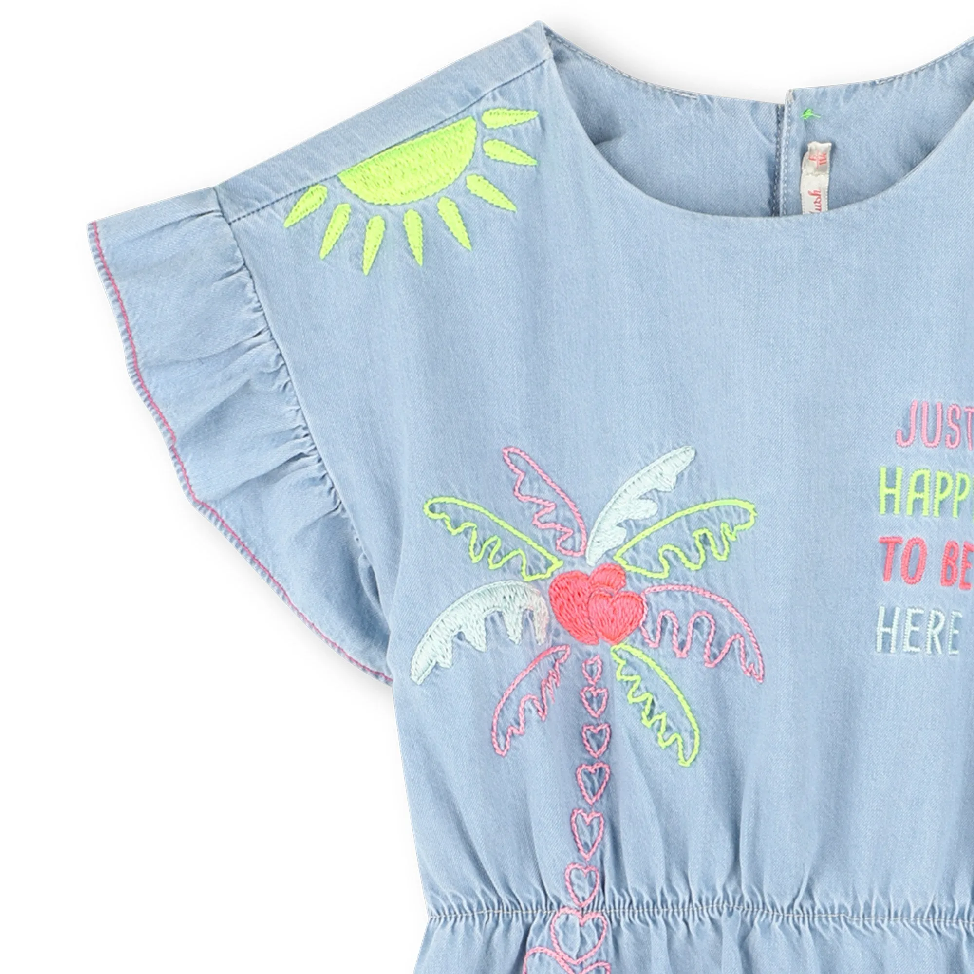 Blue Bleach Denim Embroidered Dress