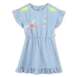 Blue Bleach Denim Embroidered Dress