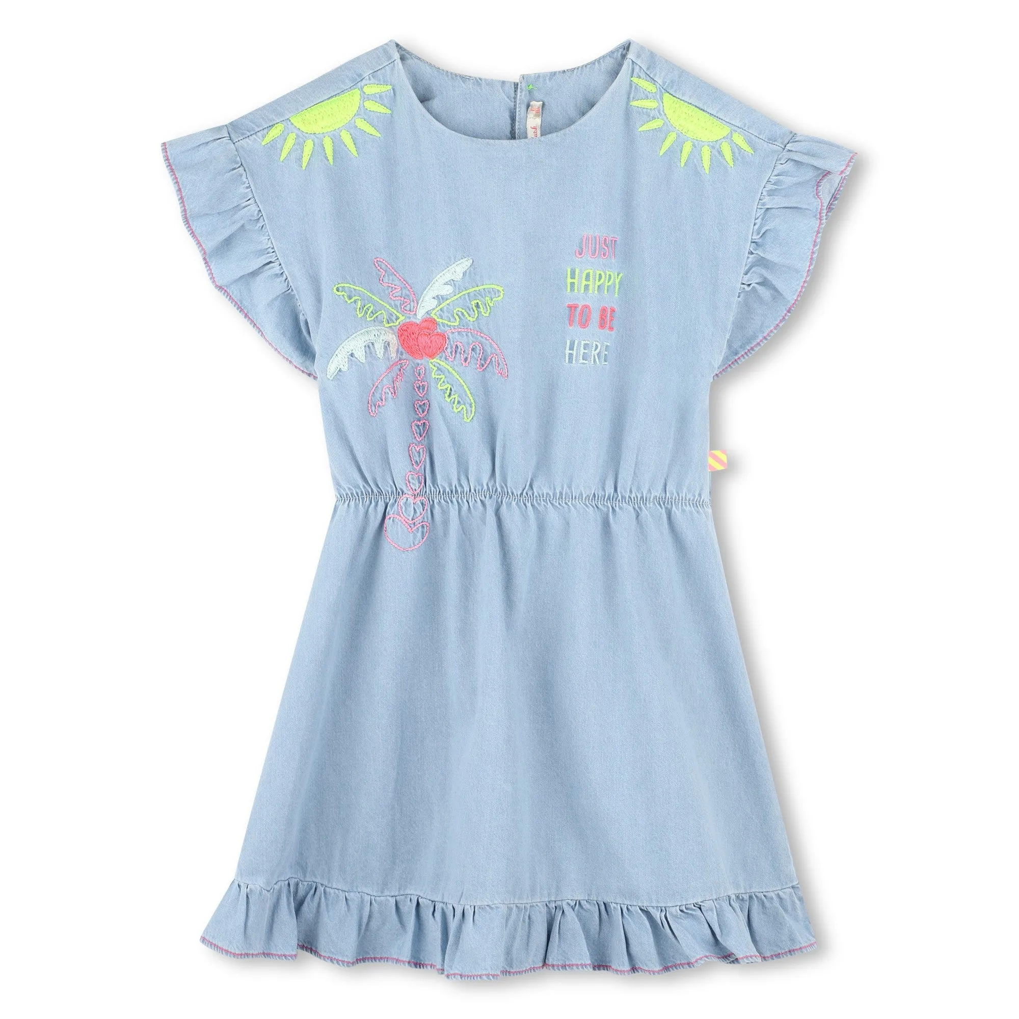 Blue Bleach Denim Embroidered Dress