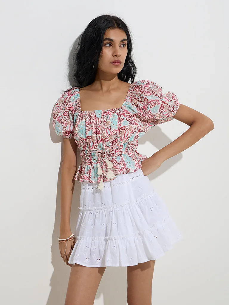 Bombay Paisley Dark Pink Floral Pattern Cotton Top