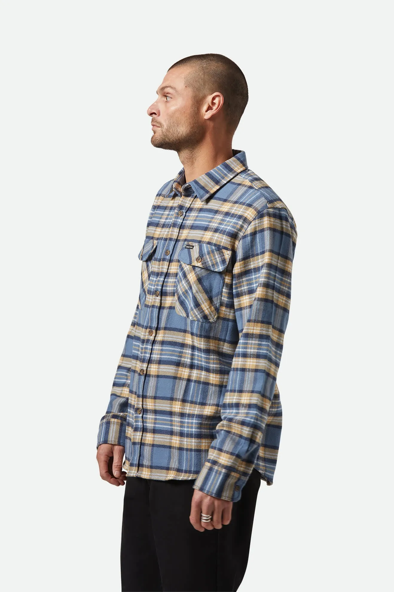 Bowery L/S Flannel - Azure Blue/Washed Navy/Sand