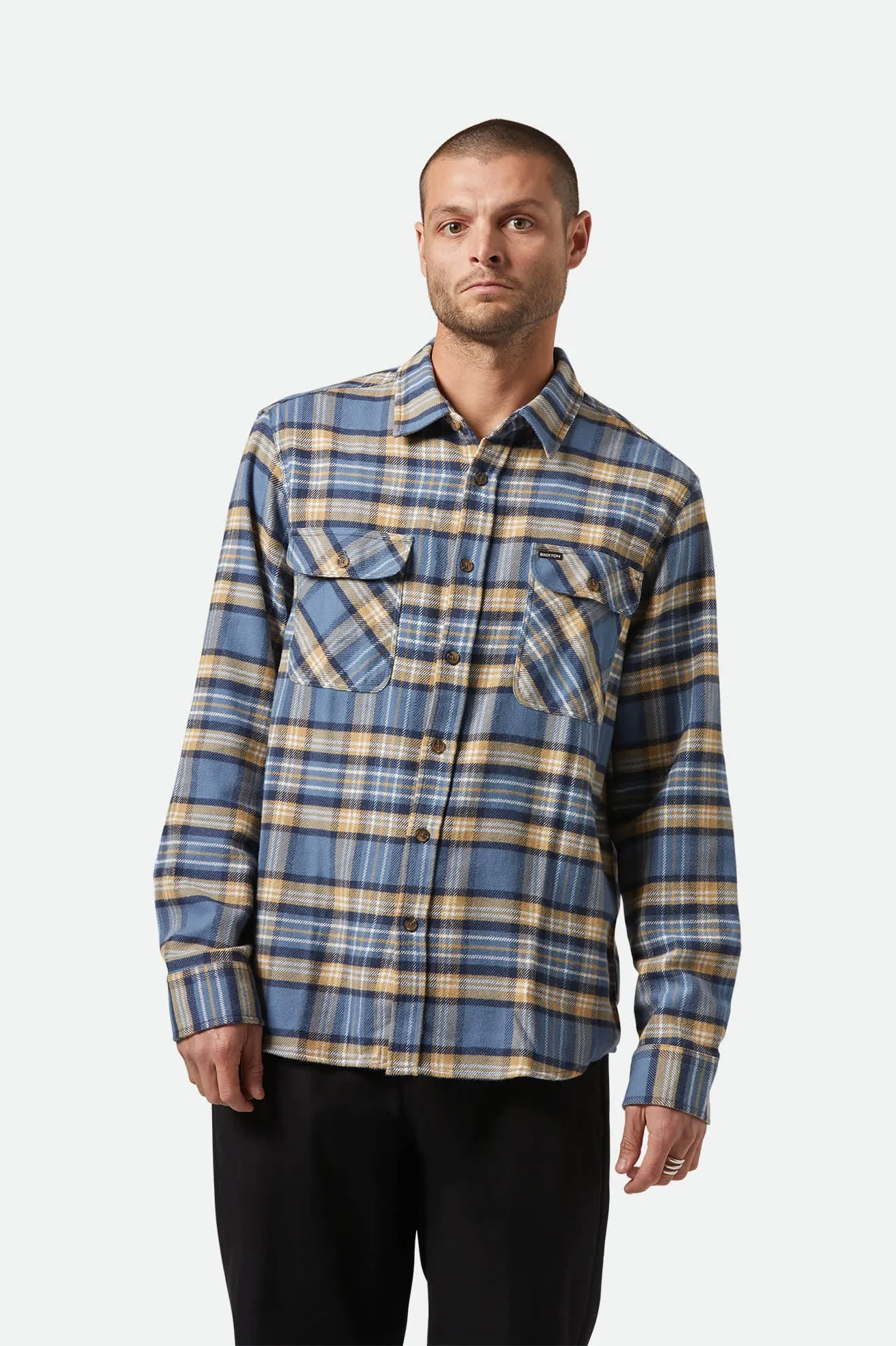 Bowery L/S Flannel - Azure Blue/Washed Navy/Sand