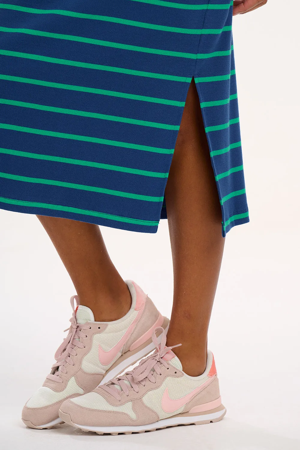 Brittany Midi Jersey Dress - Blue/Green Stripes