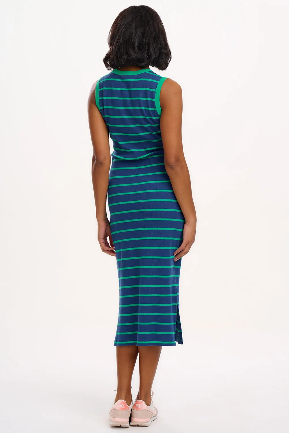 Brittany Midi Jersey Dress - Blue/Green Stripes