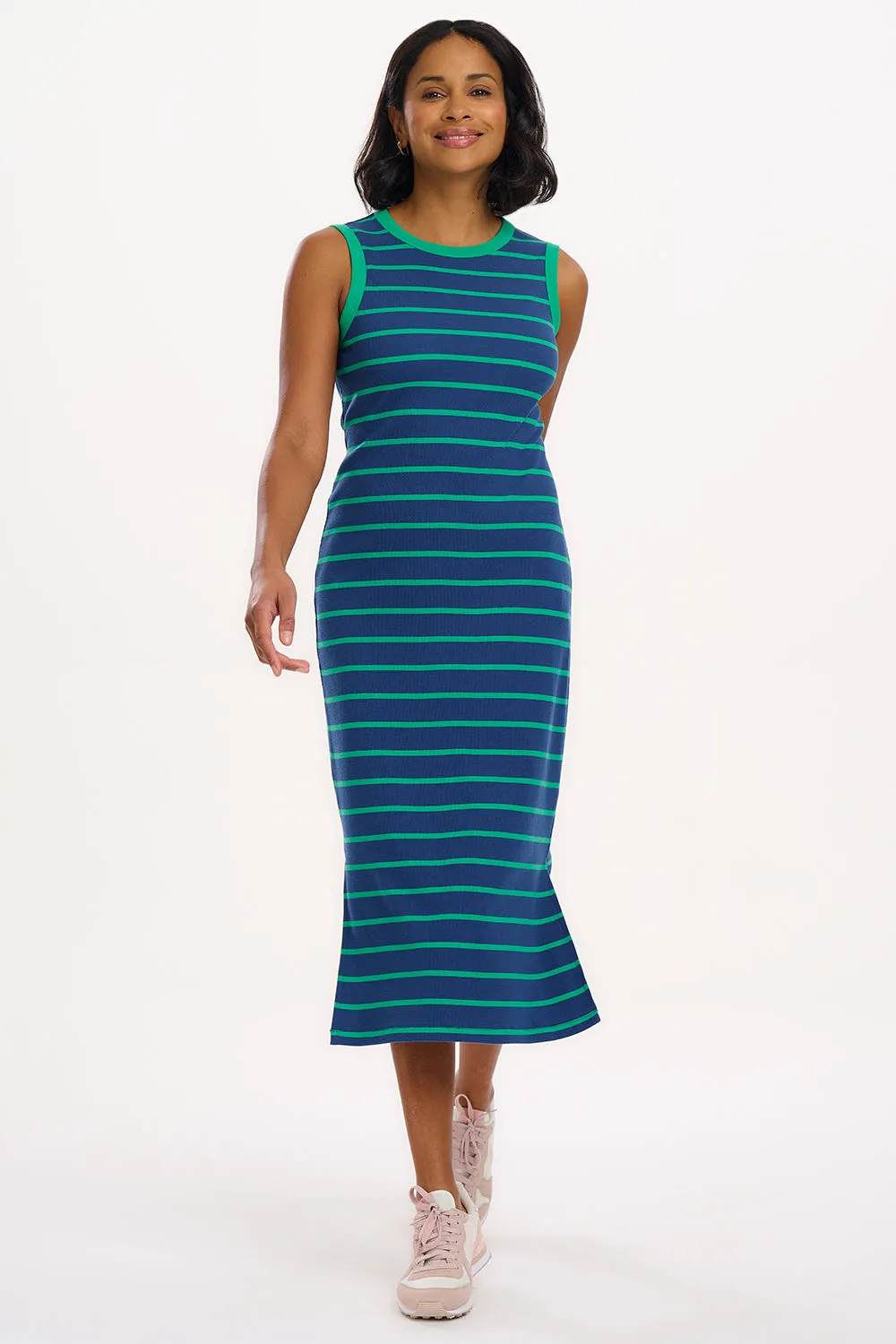 Brittany Midi Jersey Dress - Blue/Green Stripes
