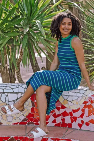 Brittany Midi Jersey Dress - Blue/Green Stripes