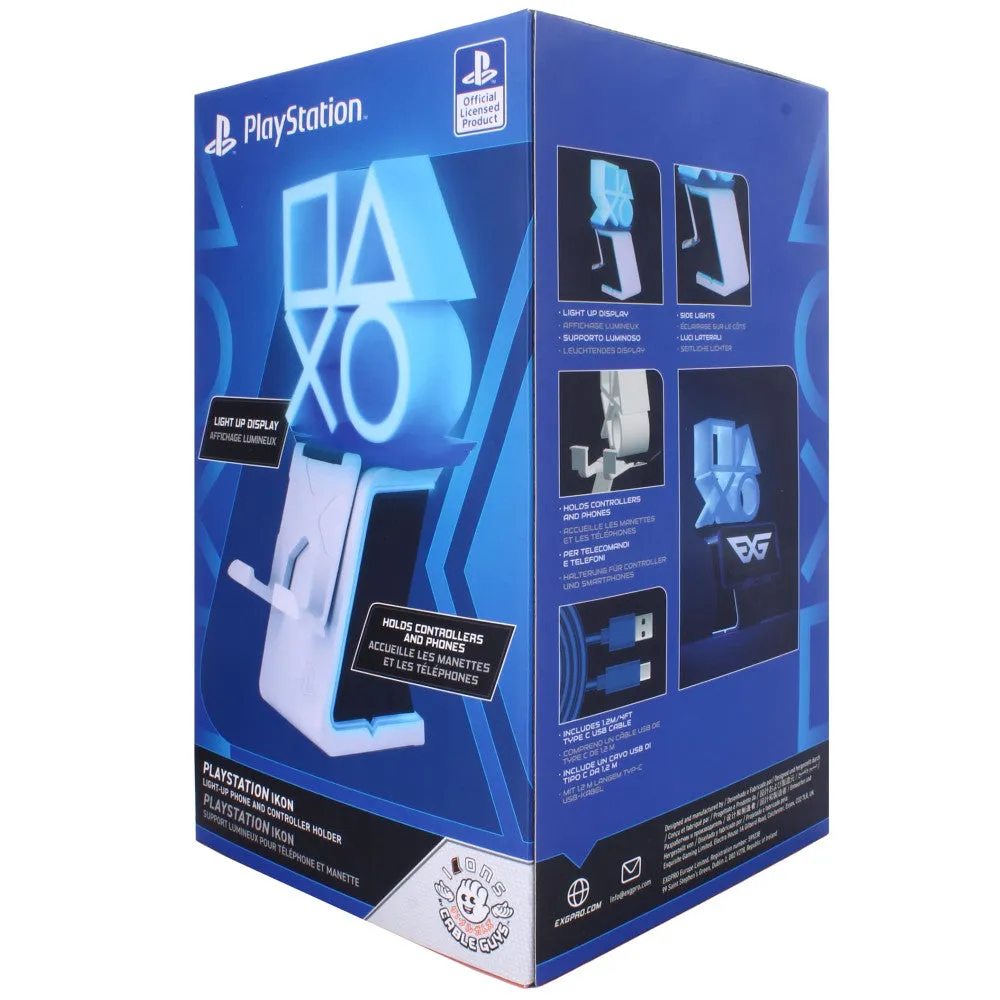 Cable Guys LED IKONS PlayStation Logo - White & Blue - Controller and Phone Holder