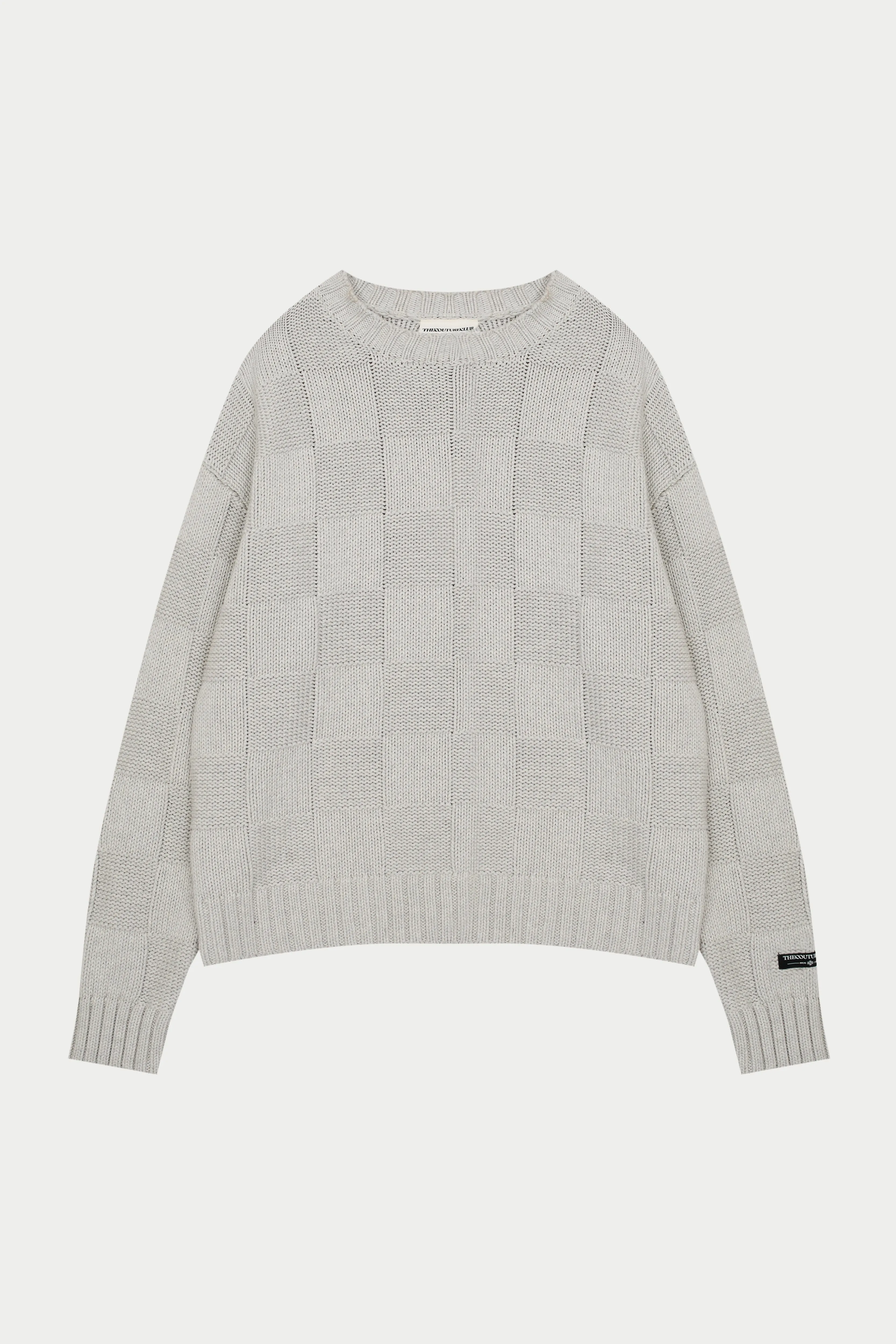 CHECKERBOARD KNIT CREW - GREY
