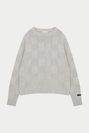 CHECKERBOARD KNIT CREW - GREY