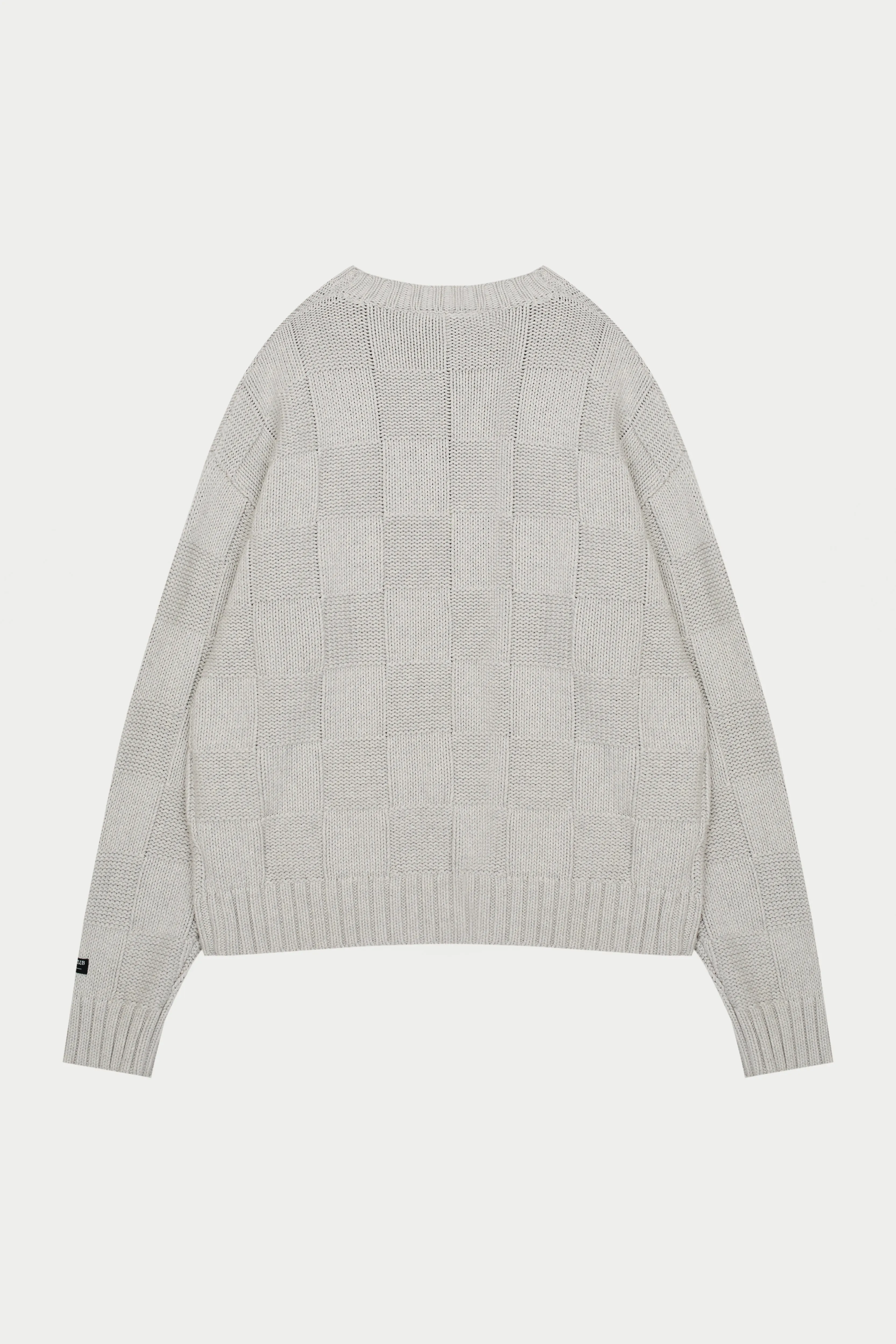 CHECKERBOARD KNIT CREW - GREY
