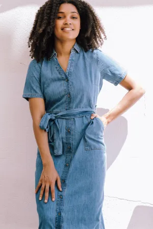 Cloretta Midi Shirt Dress - Mid Blue Denim