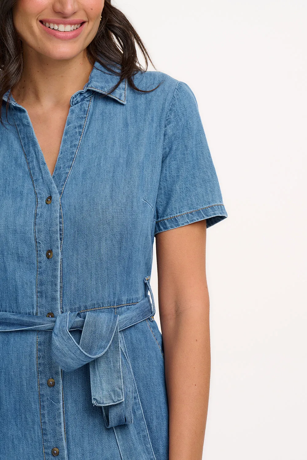 Cloretta Midi Shirt Dress - Mid Blue Denim