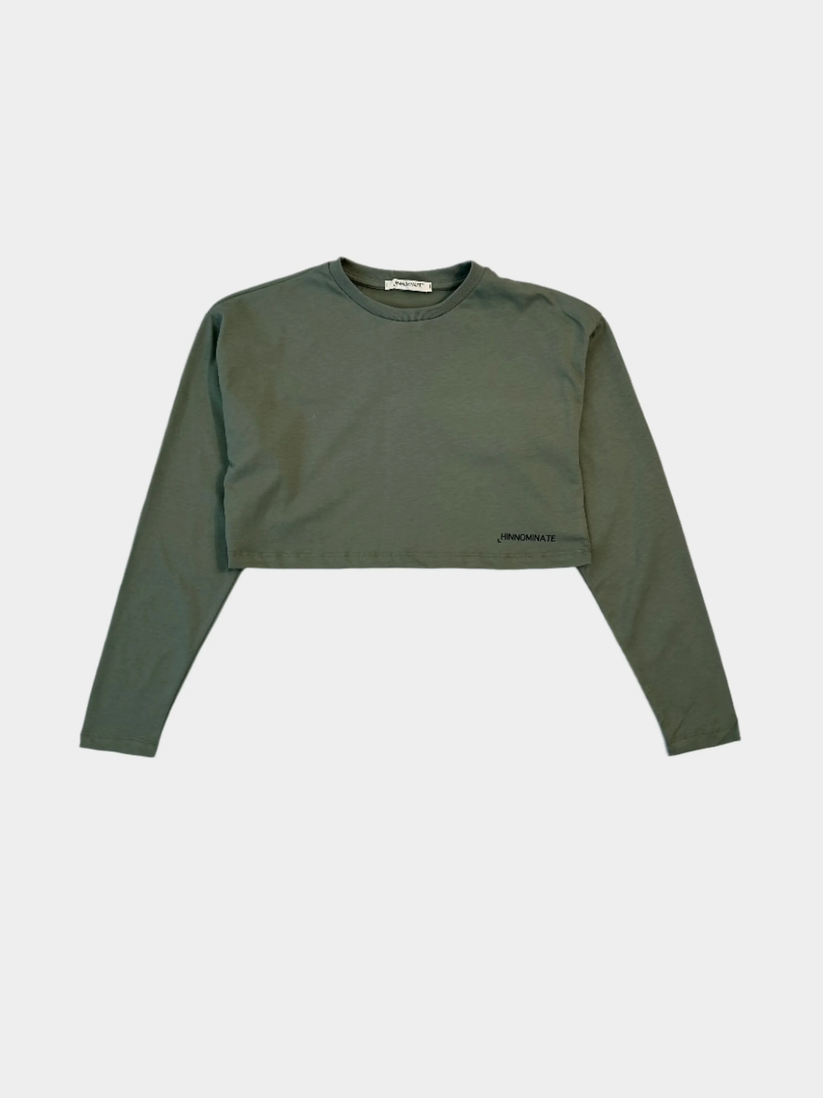 Crop Top Salvia In Jersey Di Cotone A Manica Lunga Con Stampa