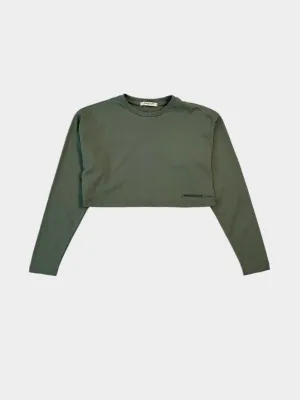 Crop Top Salvia In Jersey Di Cotone A Manica Lunga Con Stampa