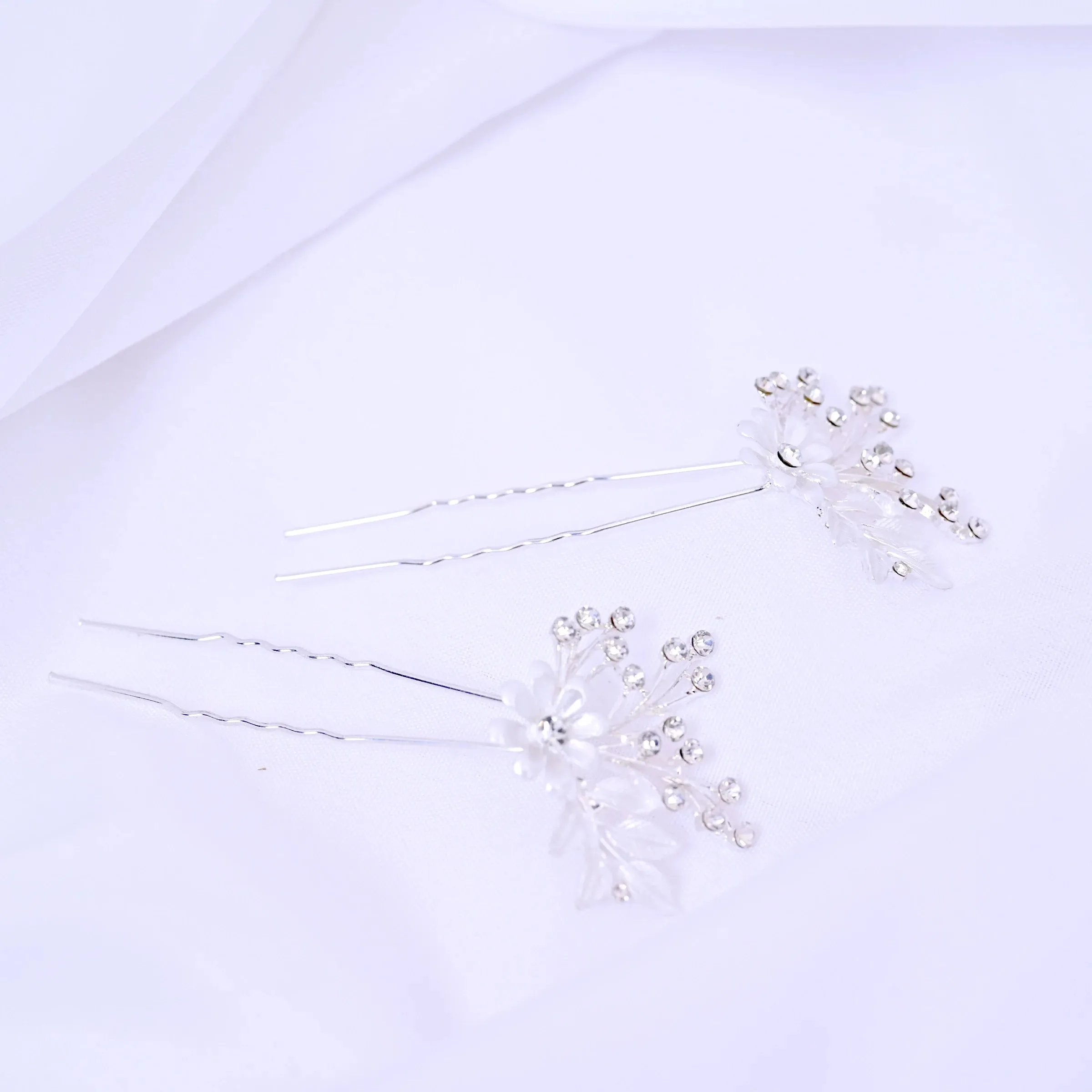 Crystal Flower Rhinestone Accented Hair Clips