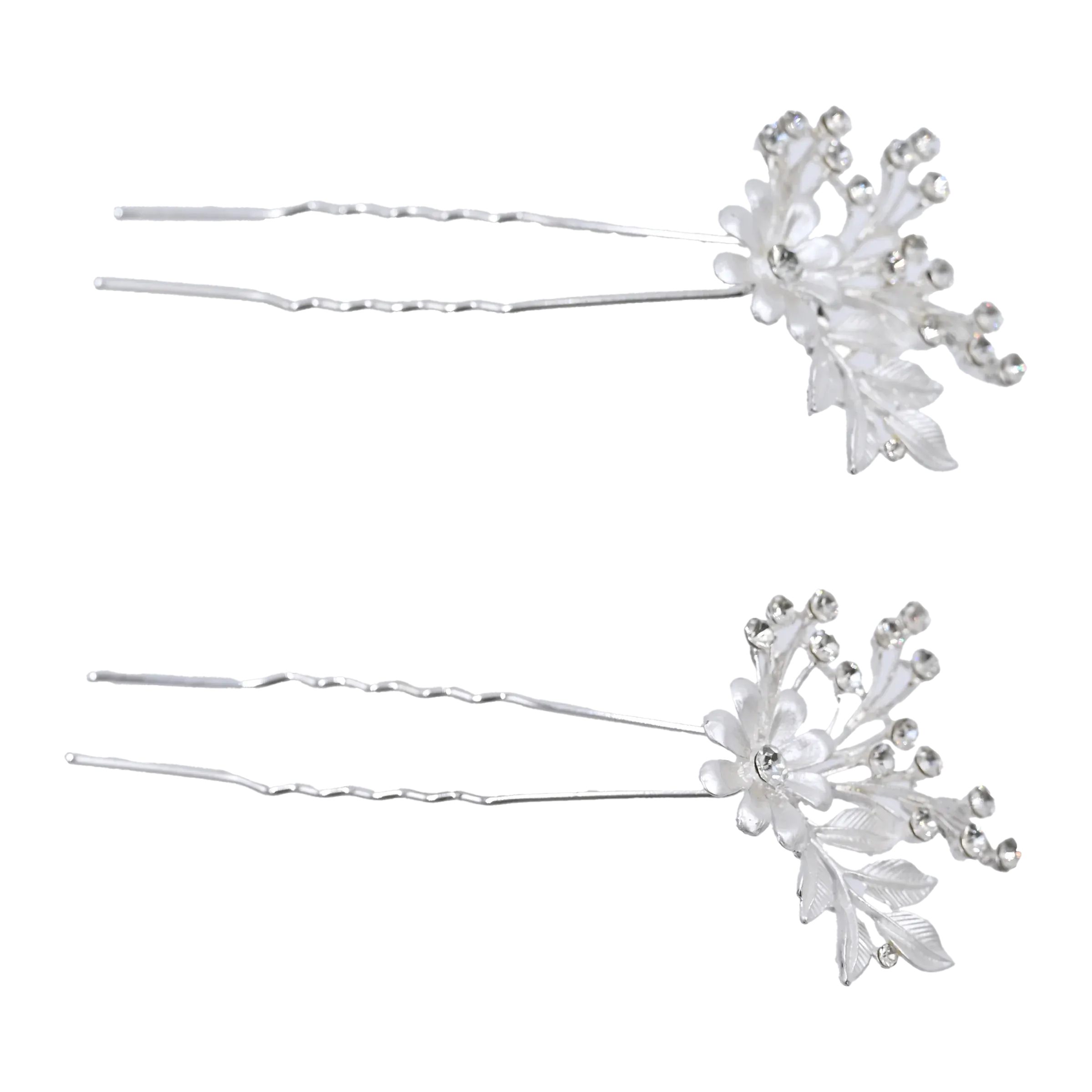 Crystal Flower Rhinestone Accented Hair Clips