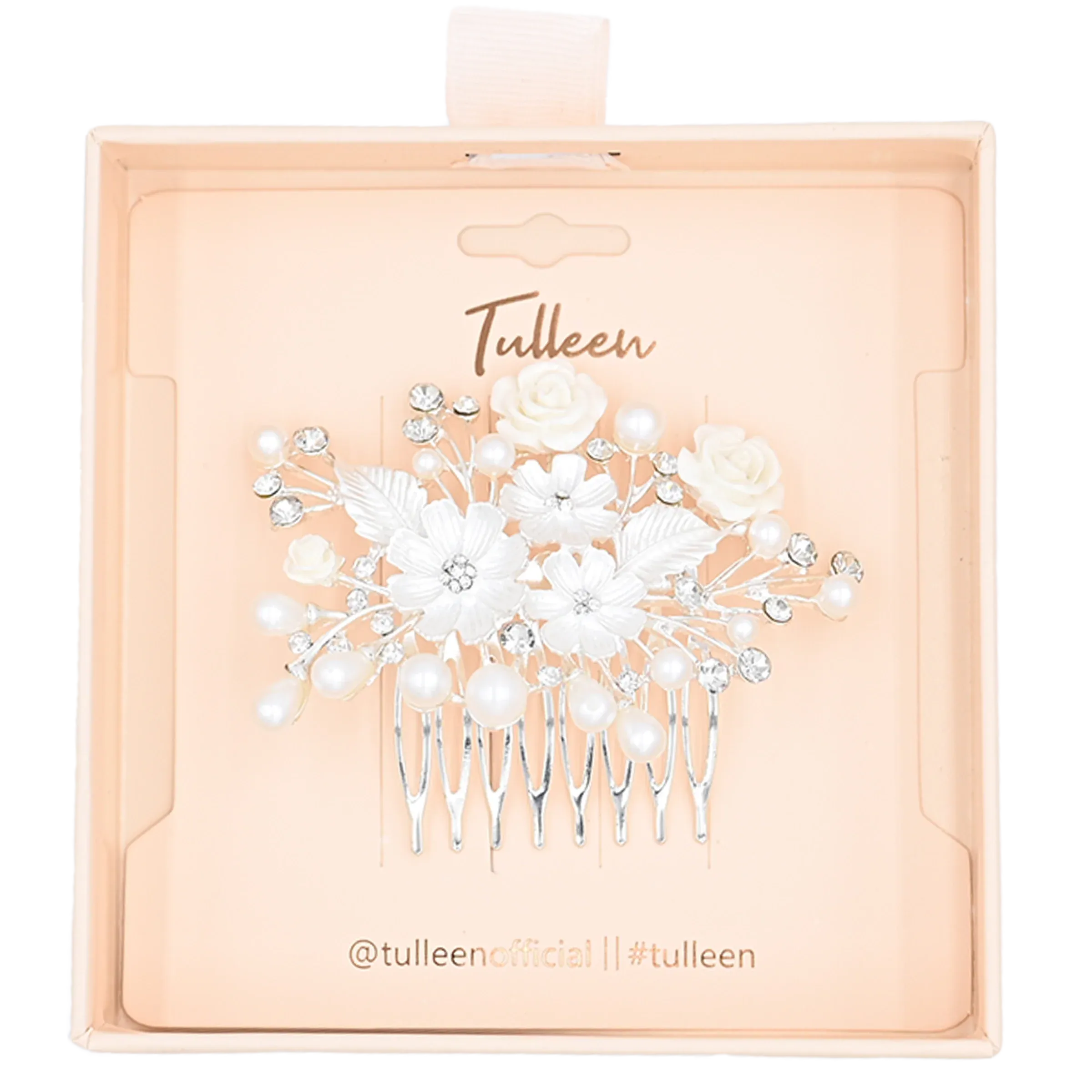 Crystal White Pearl and Flower Hair Comb