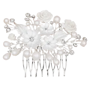 Crystal White Pearl and Flower Hair Comb