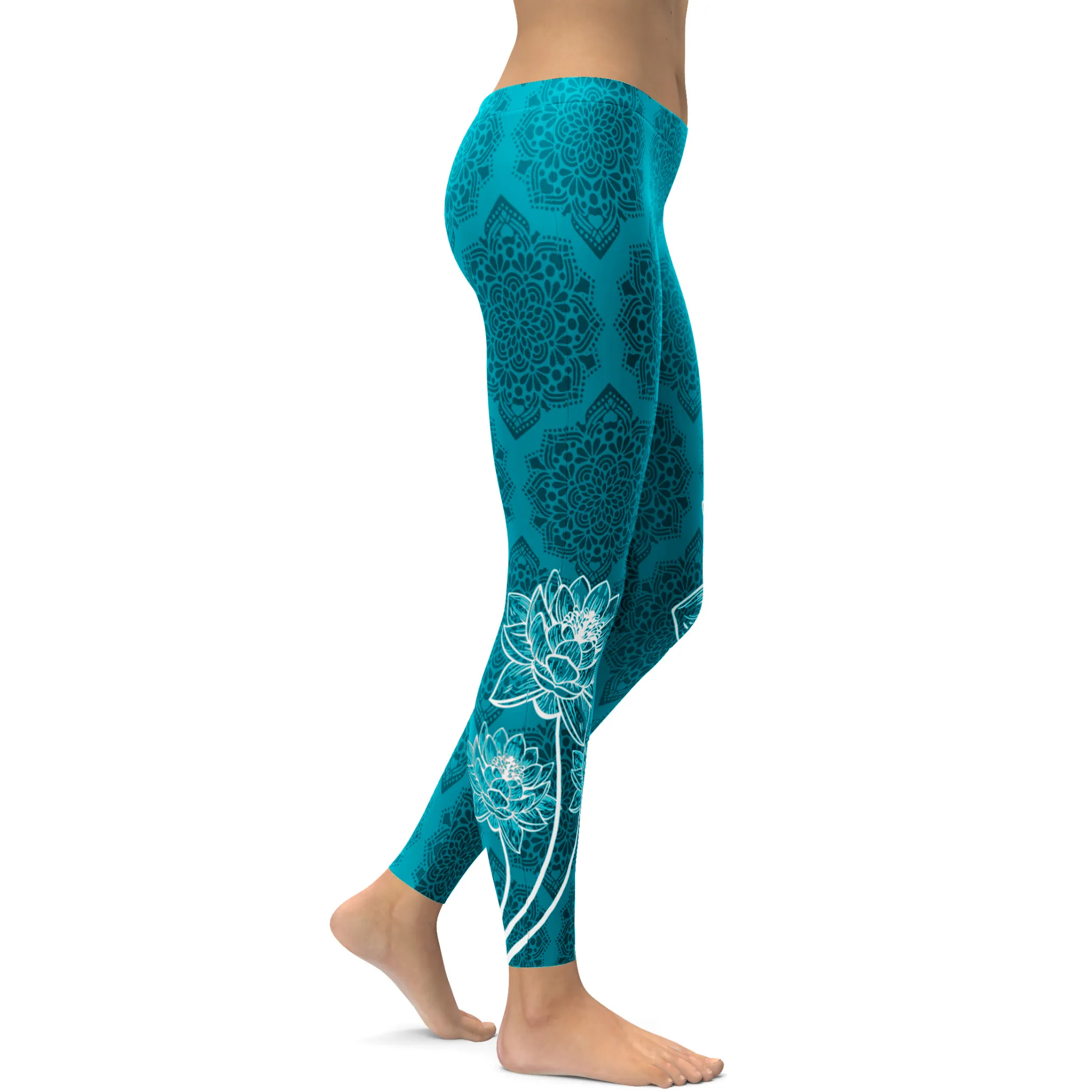 Cyan Blue Lotus Leggings