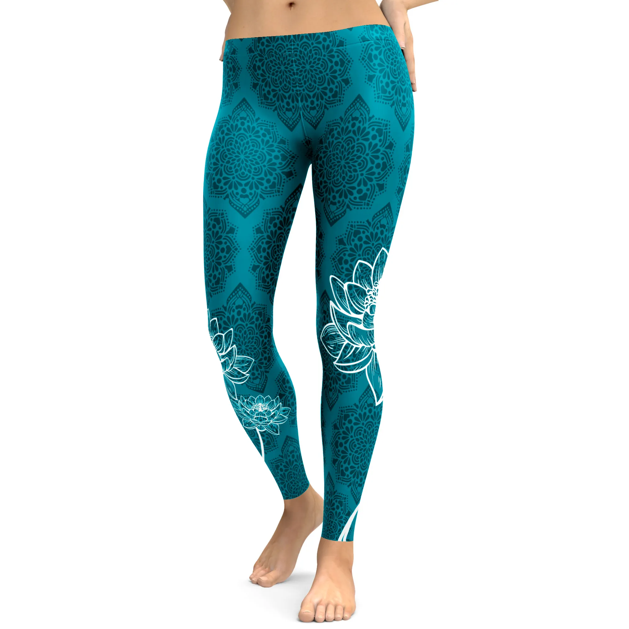 Cyan Blue Lotus Leggings