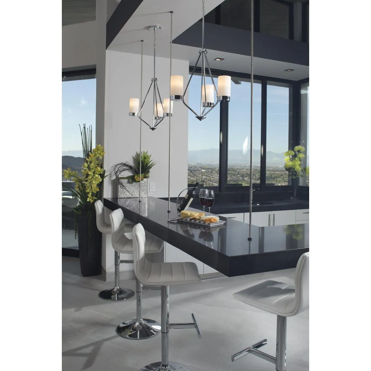 Elevate Collection Three-Light Etched White Glass Chandelier Light