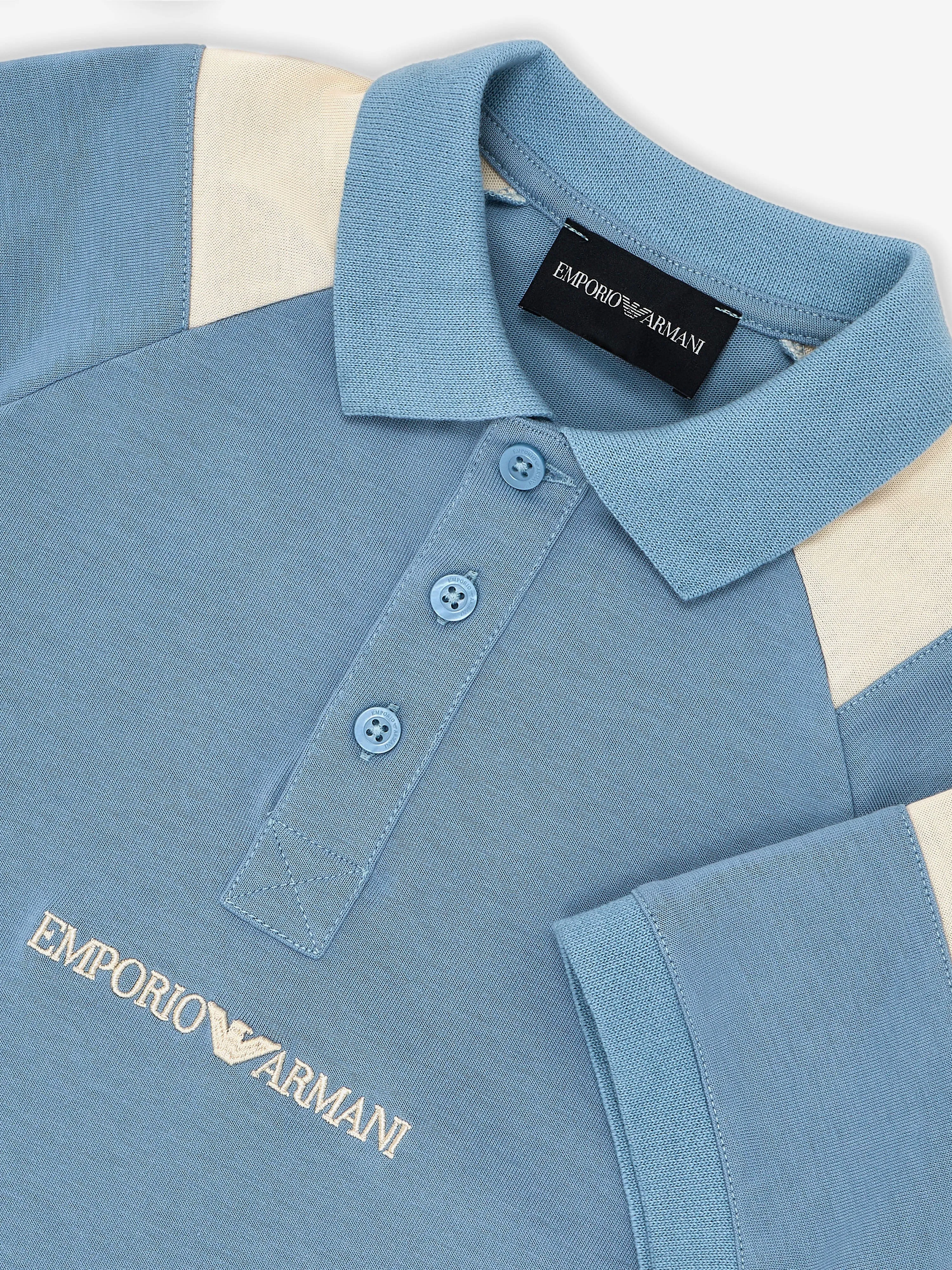 Emporio Armani Boys Colourblock Polo Shirt in Blue