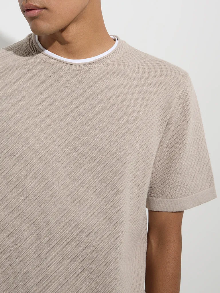 ETA Beige Ribbed-Textured Relaxed-Fit Cotton T-Shirt