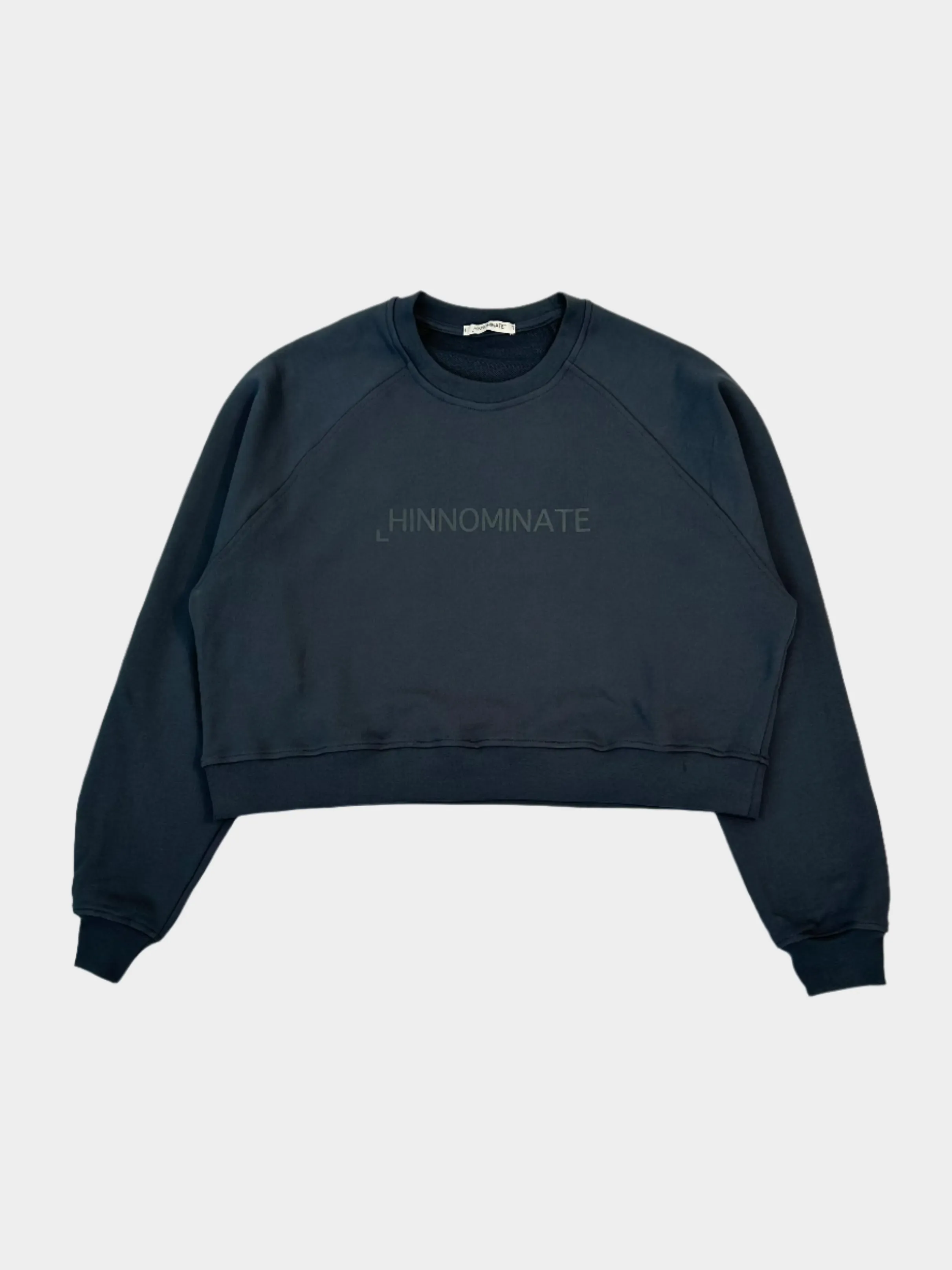 Felpa Crop Girocollo Color Ferro Con Logo In Tono