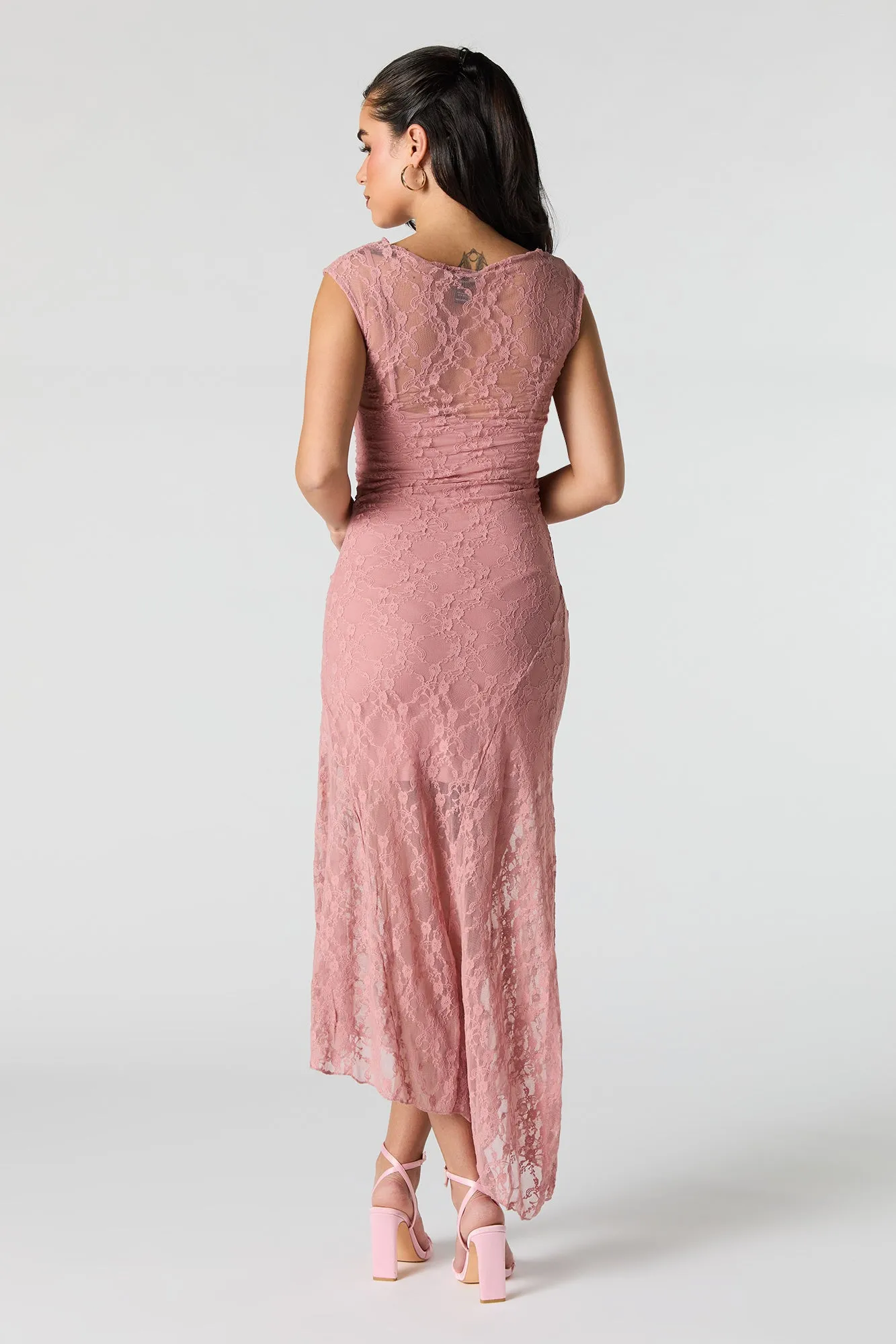 Floral Lace Off Shoulder Asymmetrical Maxi Dress