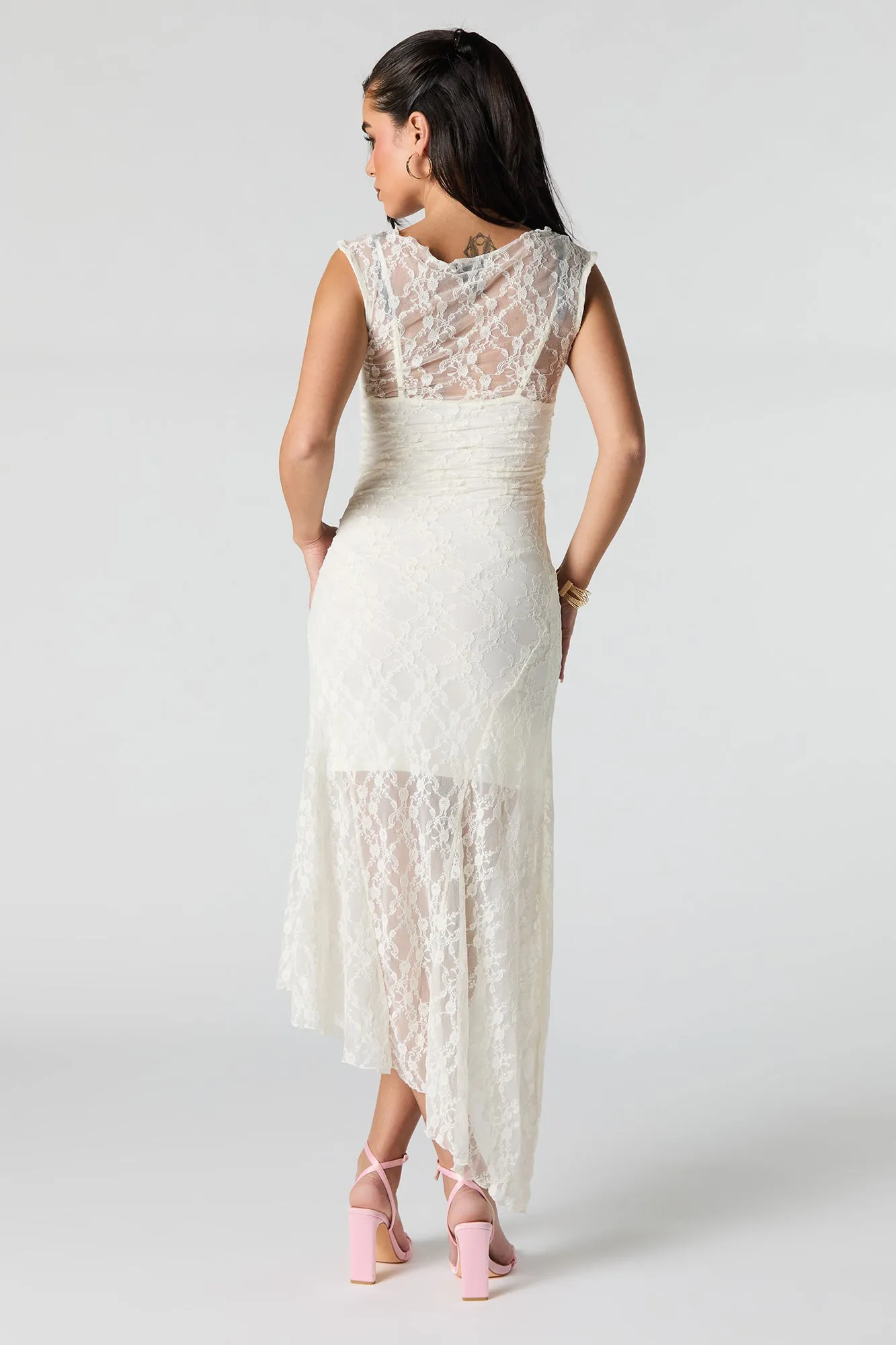 Floral Lace Off Shoulder Asymmetrical Maxi Dress