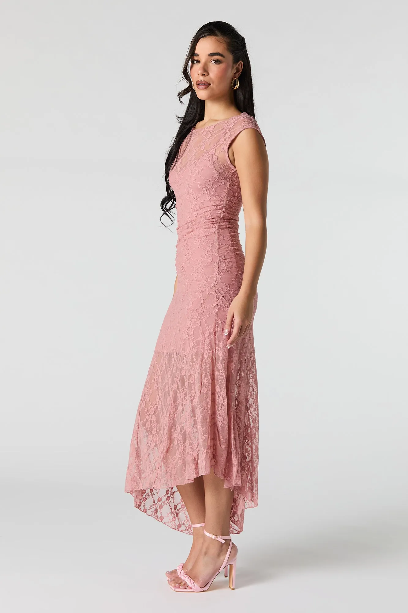 Floral Lace Off Shoulder Asymmetrical Maxi Dress