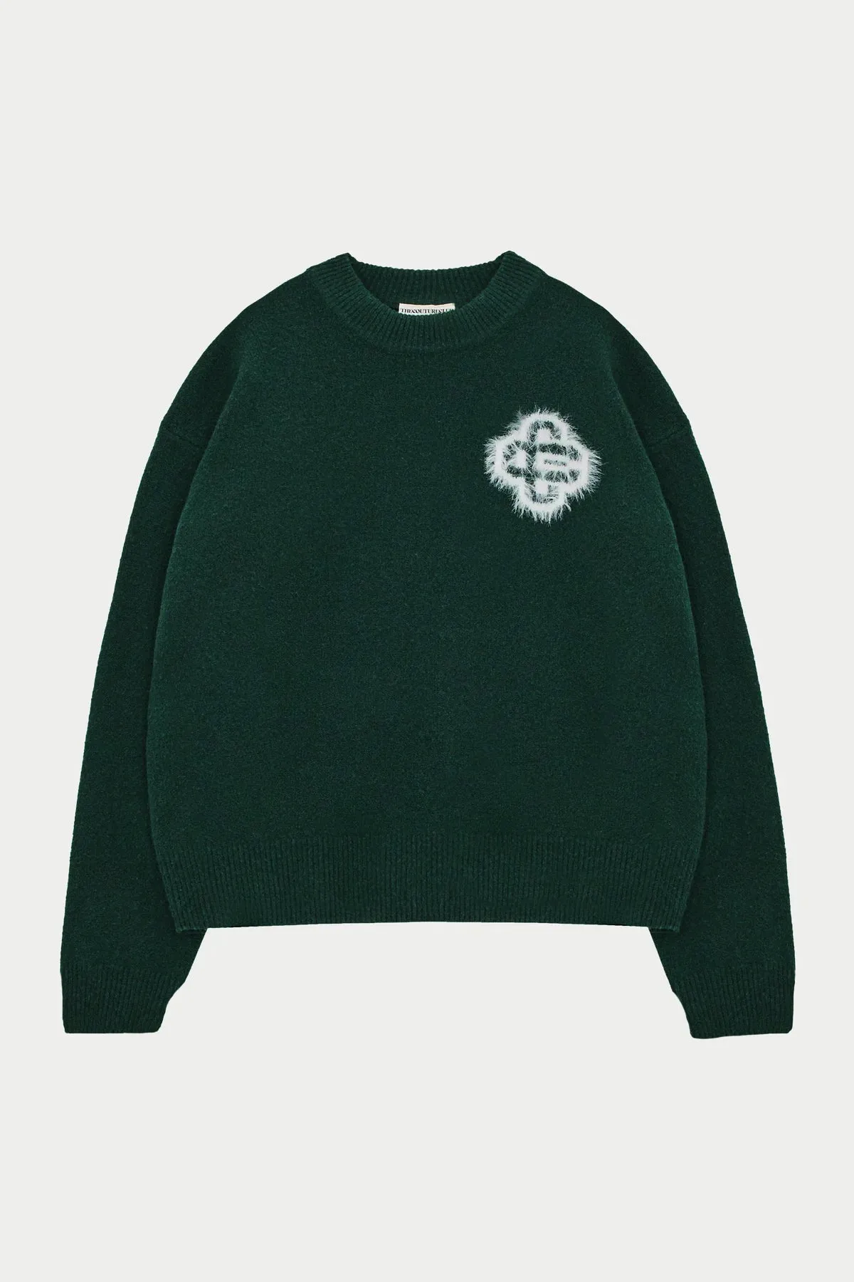 FLUFFY EMBLEM KNITTED CREW - FOREST GREEN
