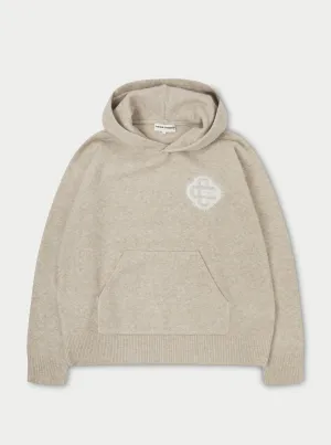 FLUFFY EMBLEM KNITTED HOODIE - BEIGE