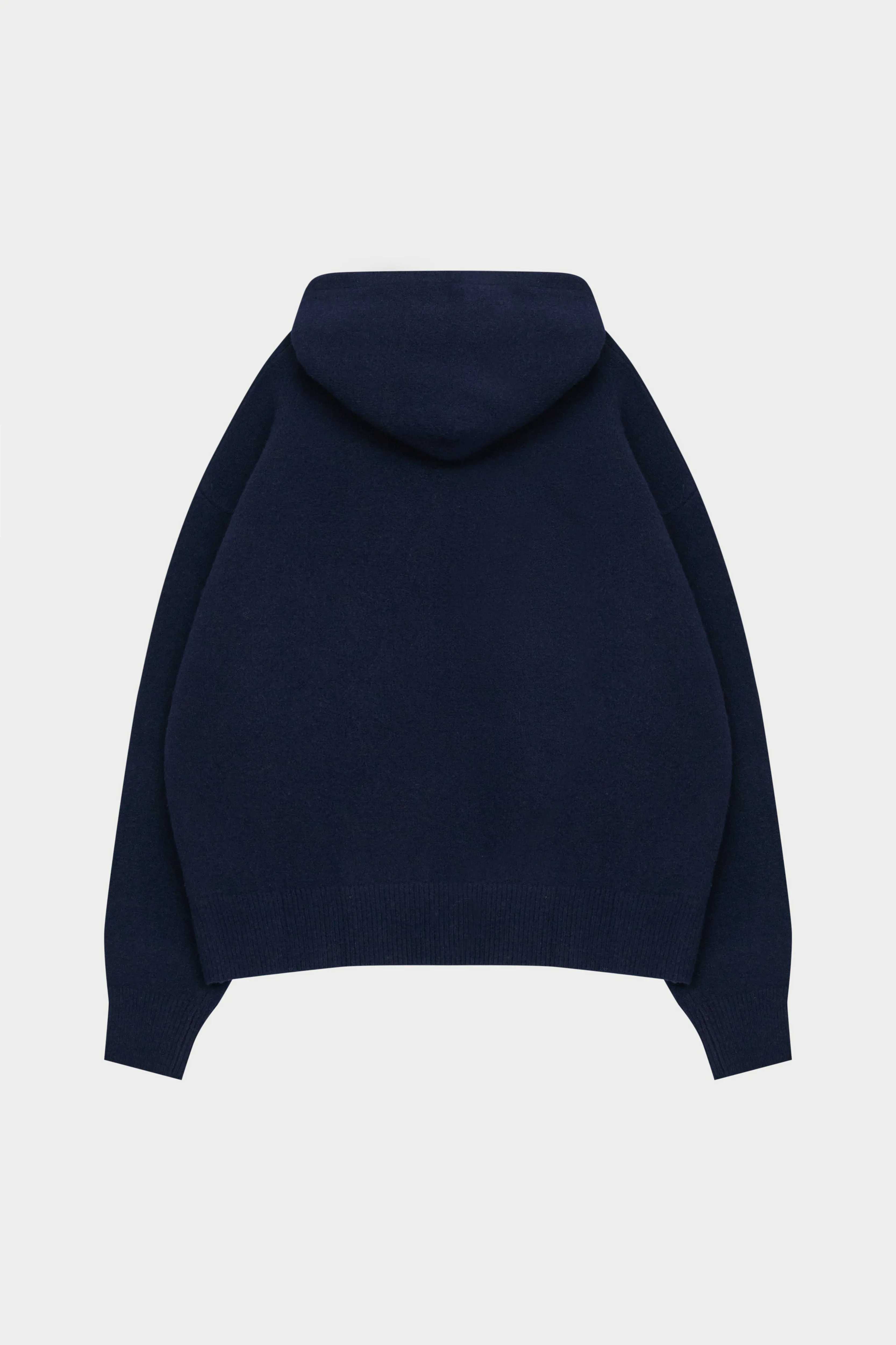 FLUFFY EMBLEM KNITTED HOODIE - NAVY